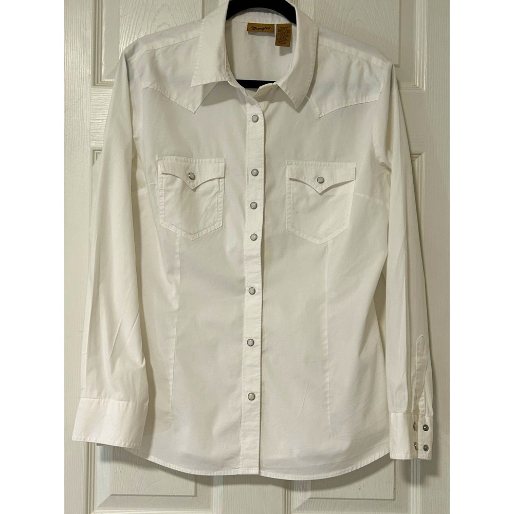 Wrangler Women's White Western Snap Button-Up Shirt Pockets Long Sleeve L
